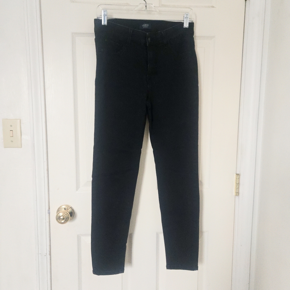 CURVY Dark Wash Mid-Rise Skinny Jeans Denim Stretch Casual Pockets